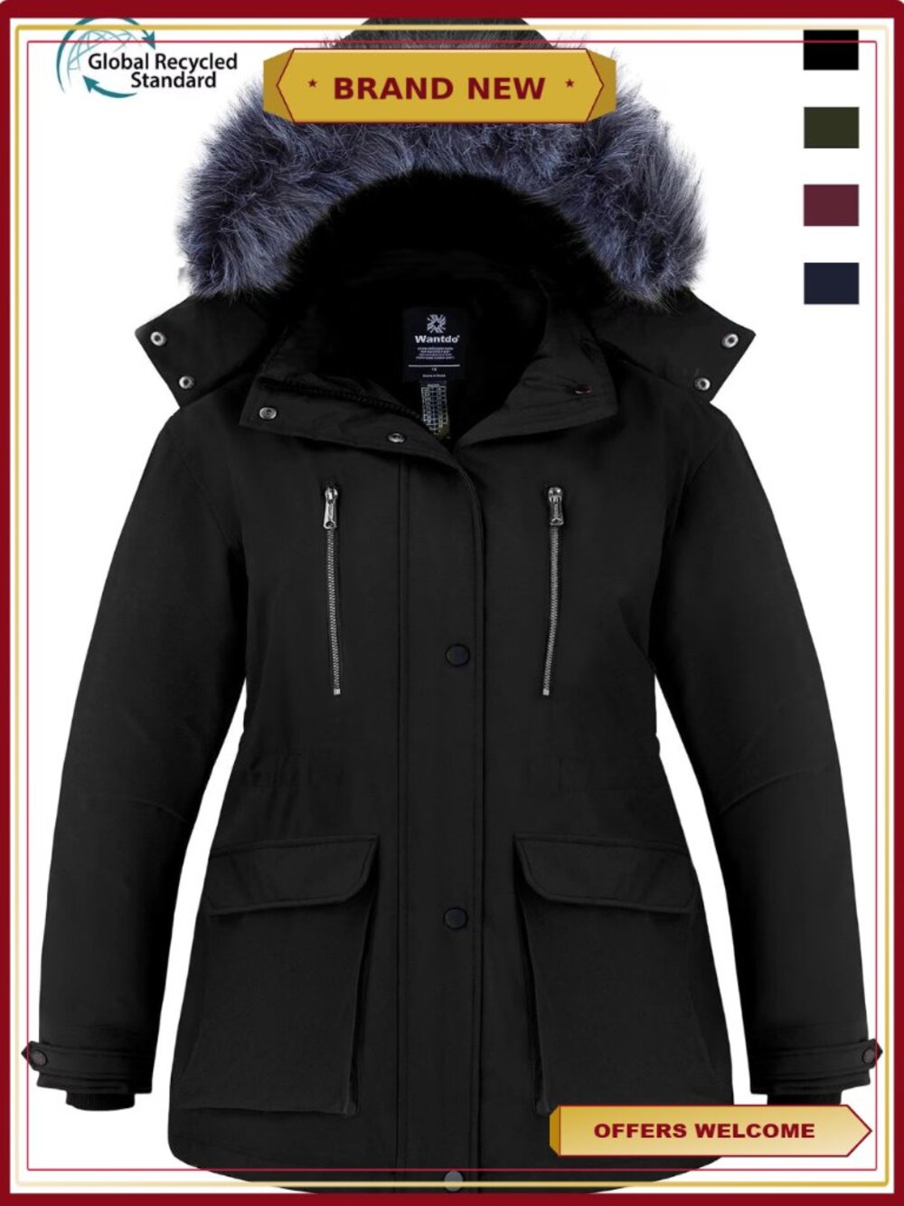 Plus Size Waterproof Quilted Hooded Puffer Parka Winter Coat - Picture 1 of 7